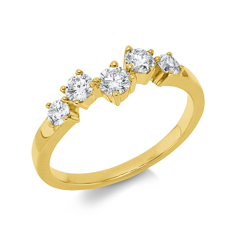 Ring 14 kt GG, 2 Brill. 0,27 ct, W-si, 1 Brill. 0,17 ct, W-si, 2 Brill. 0,17 ct, W-si
