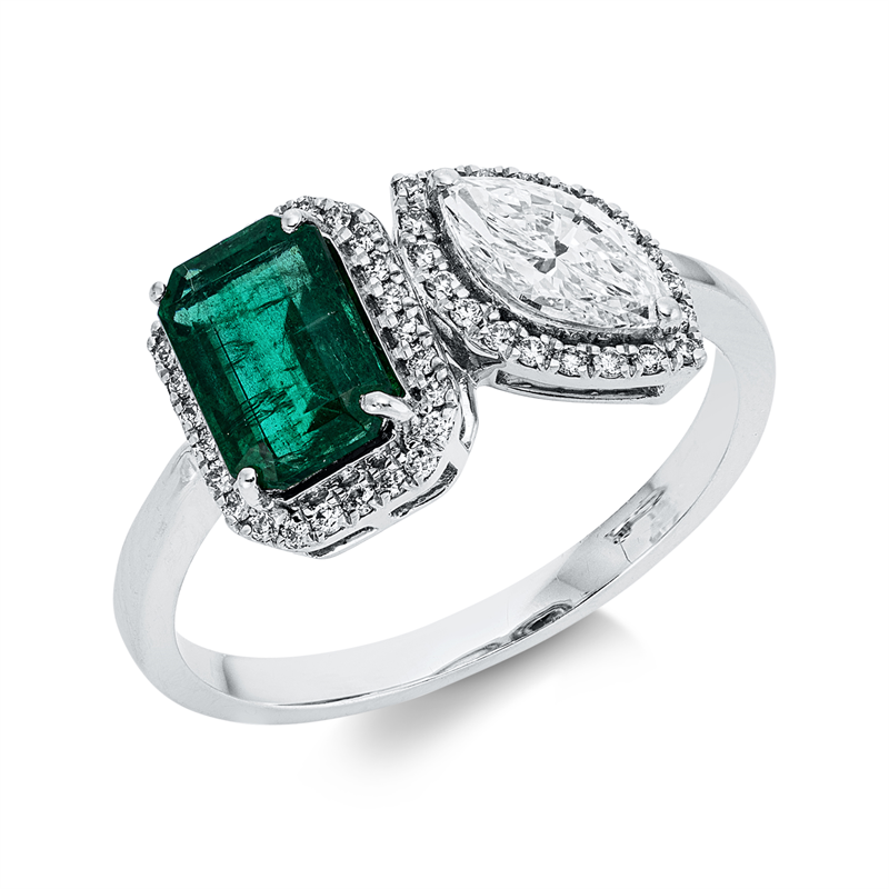 Ring 14 kt WG, 1 Brill. 0,18 ct, W-si, 2 Brill. 0,15 ct, W-si, 2 Brill. 0,26 ct, W-si