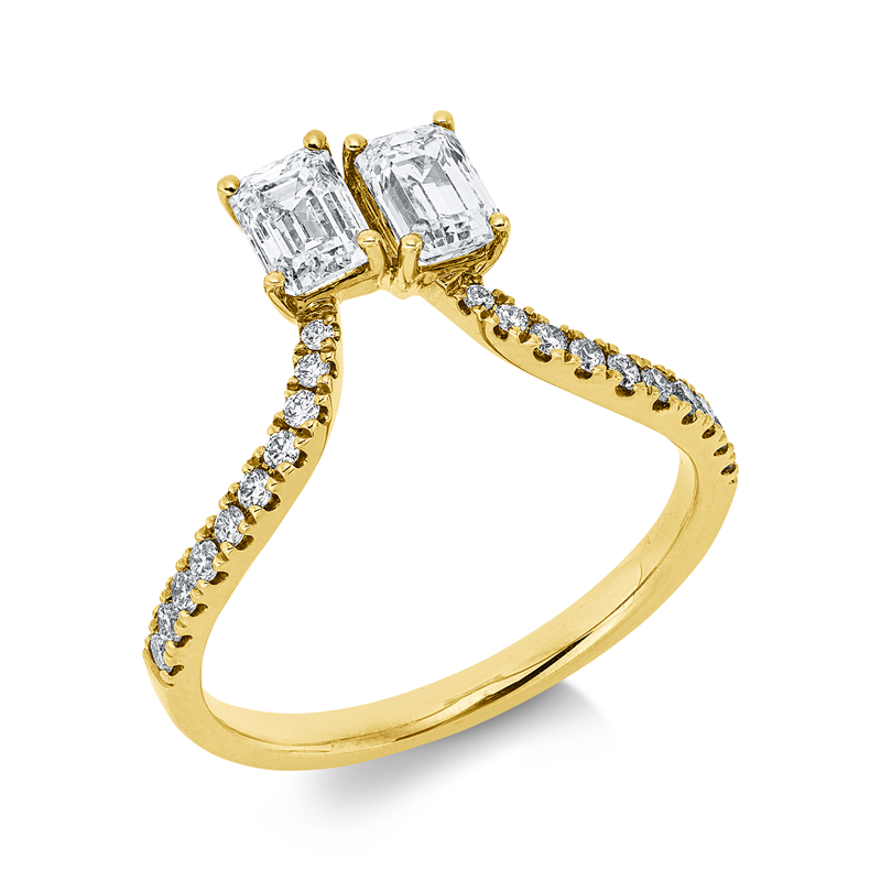 Ring 14 kt GG, 2 Sm.schliff 0,92 ct, W-si, 20 Brill. 0,20 ct, W-si