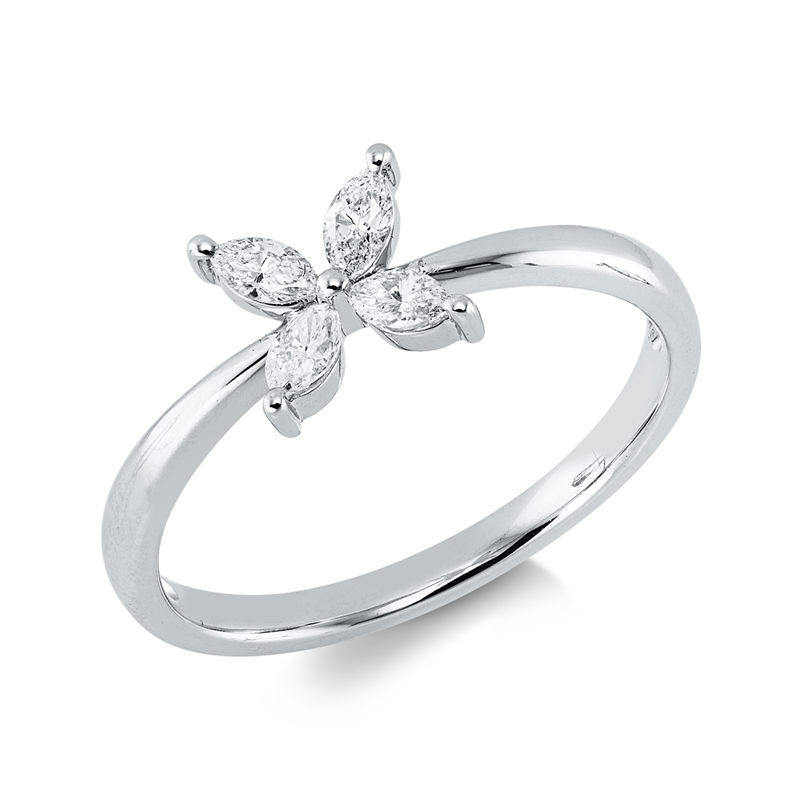 Ring 18 kt WG, 4 Nav. 0,25 ct, W-si