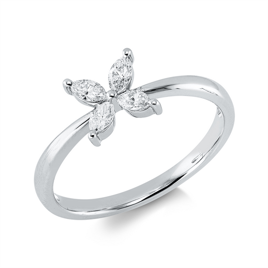 Ring 18 kt WG, 4 Nav. 0,25 ct, W-si