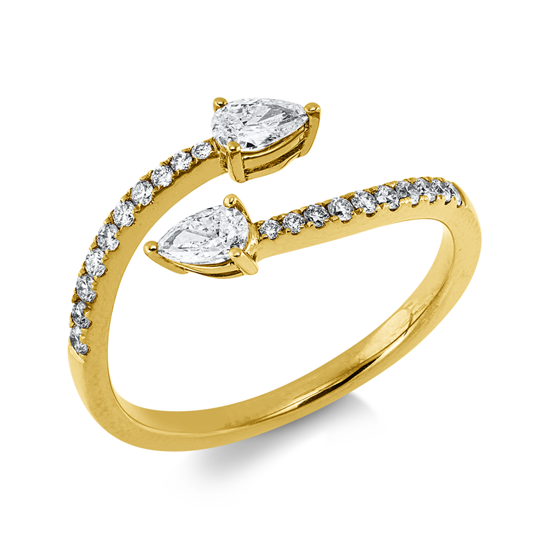 Ring 18 kt GG, 2 Tropfen 0,28 ct, W-si, 20 Brill. 0,17 ct, W-si