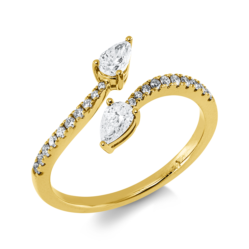 Ring 18 kt GG, 2 Tropfen 0,37 ct, W-si, 20 Brill. 0,17 ct, W-si