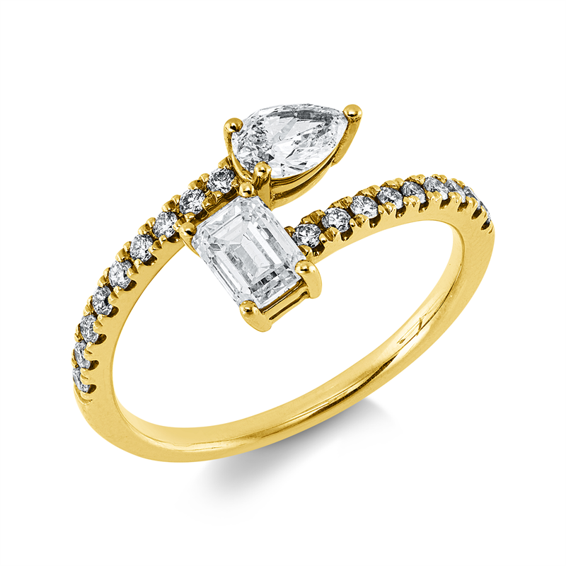 Ring 14 kt GG, 1 Sm.schliff 0,52 ct, W-si, 1 Tropfen 0,30 ct, W-si, 18 Brill. 0,20 ct, W-si