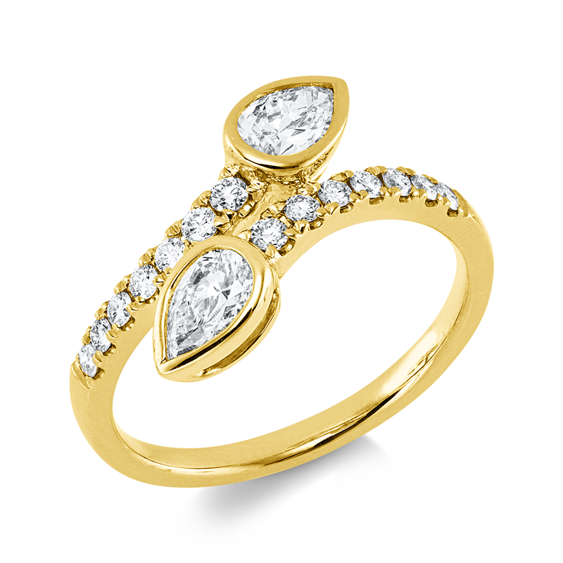 Ring 14 kt GG, 2 Tropfen 0,61 ct, W-si, 14 Brill. 0,24 ct, W-si