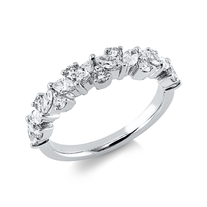 Ring 14 kt WG, 10 Nav. 0,53 ct, W-si, 9 Brill. 0,32 ct, W-si
