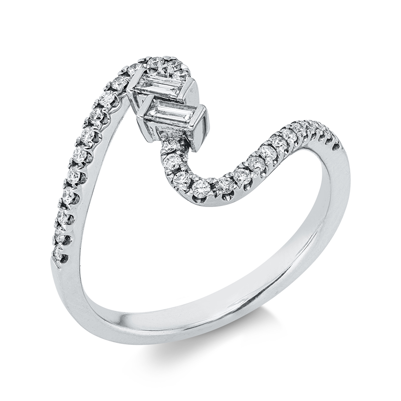 Ring 18 kt WG, 2 Bag. 0,11 ct, TW-si, 30 Brill. 0,18 ct, TW-si