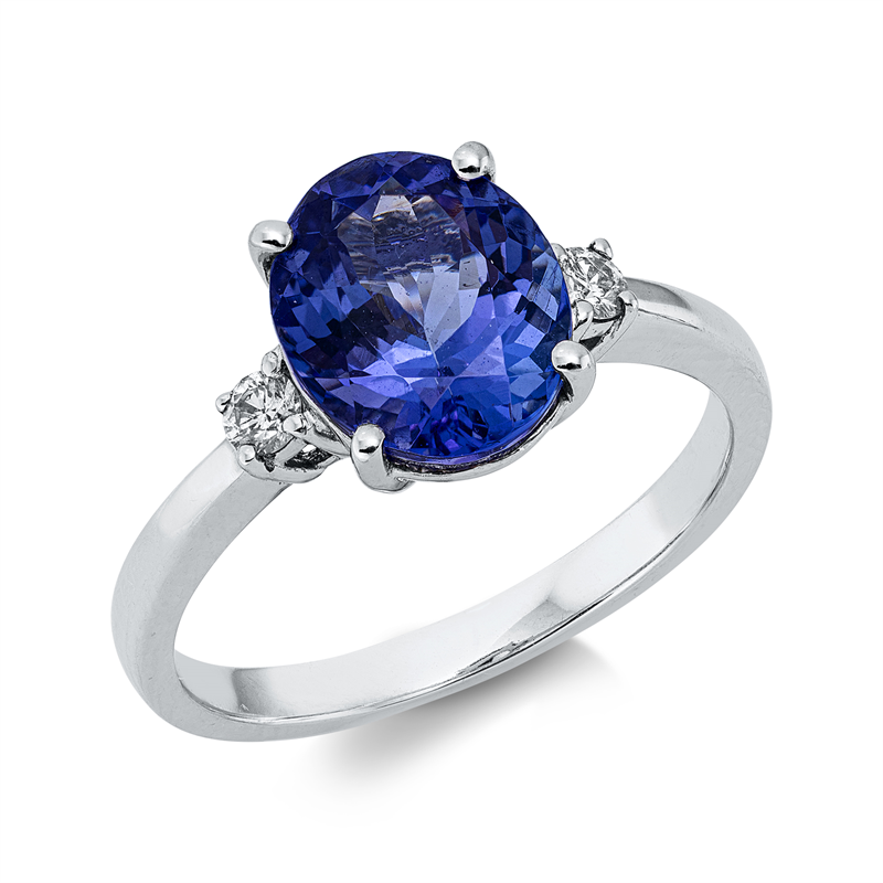Ring 18 kt WG, 2 Brill. 0,10 ct, TW-si, 1 Tansanit 2,76 ct blau
