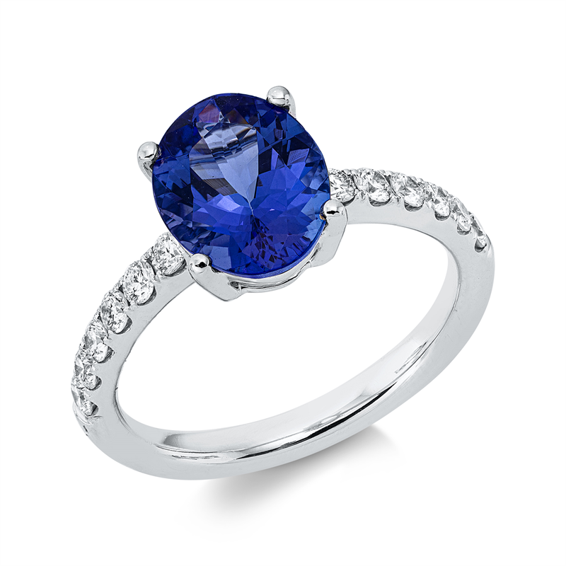 Ring 18 kt WG, 12 Brill. 0,42 ct, TW-si, 1 Tansanit 2,42 ct blau