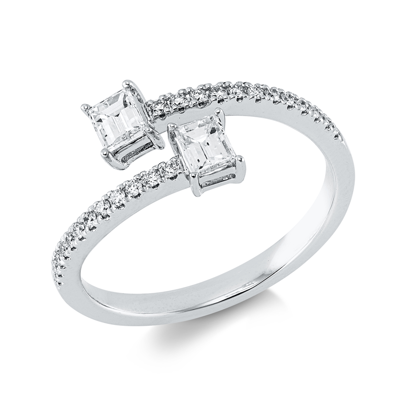 Ring 14 kt WG, 2 Bag. 0,42 ct, W-si, 24 Brill. 0,13 ct, W-si