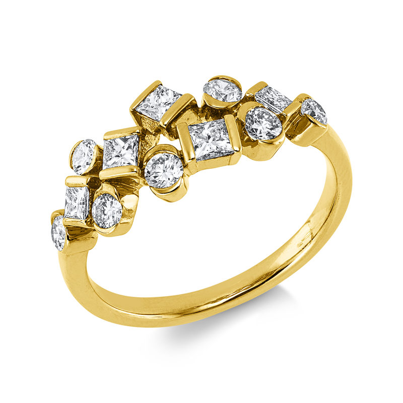 Ring 14 kt GG, 5 Princ. 0,41 ct, W-si, 7 Brill. 0,42 ct, W-si
