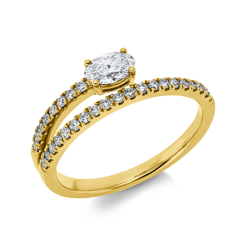 Ring 18 kt GG, 1 Oval 0,31 ct, W-si, 28 Brill. 0,22 ct, W-si