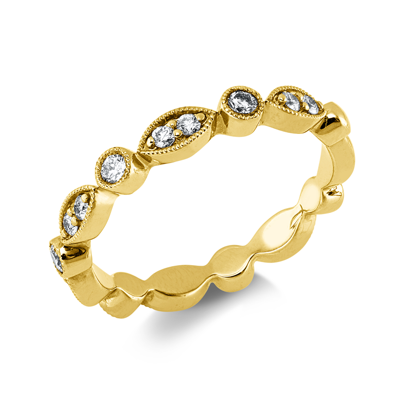 Ring 14 kt GG, 5 Brill. 0,20 ct, W-si, 12 Brill. 0,20 ct, W-si