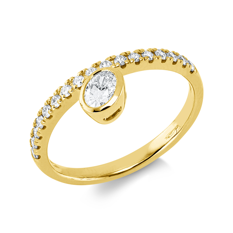 Ring 14 kt GG, 1 Oval 0,24 ct, W-si, 17 Brill. 0,21 ct, W-si/pi