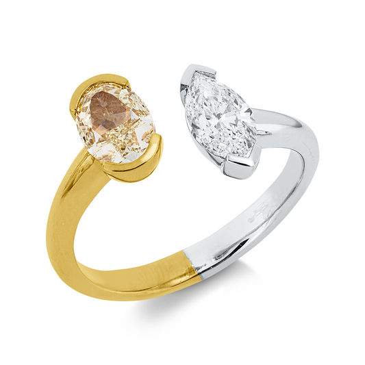 Ring 18 kt WG+GG, GIA6512673777, 1 Oval 1,01 ct, gelb-si, 1 Nav. 1,71 ct, TW-si