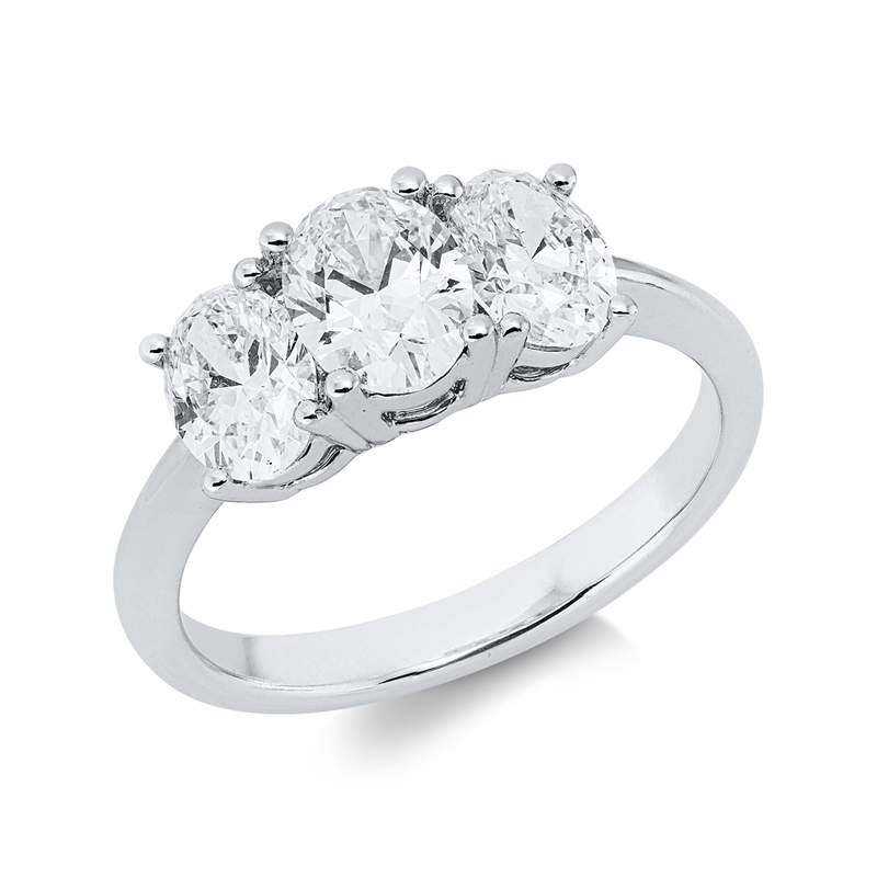 Ring 18 kt WG, GIA x 3 pcs, 1 Oval 0,60 ct, TW-si1, 1 Oval 0,80 ct, TW-si1, 1 Oval 0,60 ct, TW-si1