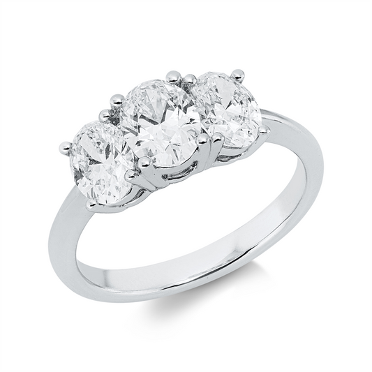 Ring 18 kt WG, GIA x 3 pcs, 1 Oval 0,60 ct, TW-si1, 1 Oval 0,80 ct, TW-si1, 1 Oval 0,60 ct, TW-si1