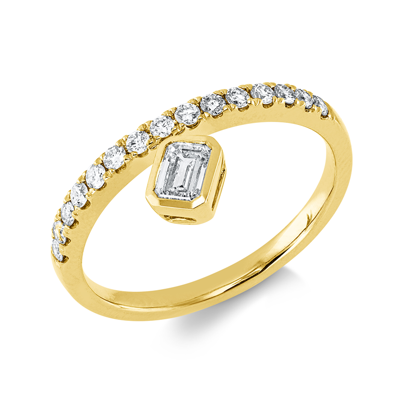 Ring 14 kt GG, 1 Sm.schliff 0,31 ct, W-si, 15 Brill. 0,24 ct, W-si
