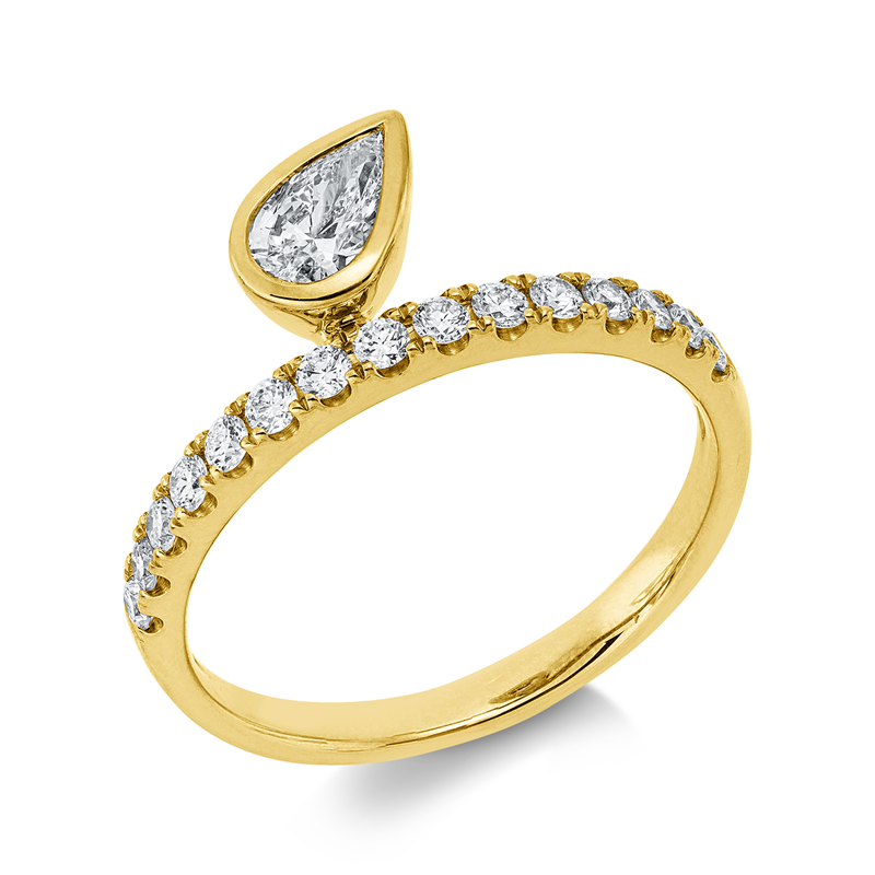 Ring 14 kt GG, 1 Tropfen 0,31 ct, W-si, 15 Brill. 0,30 ct, W-si/pi