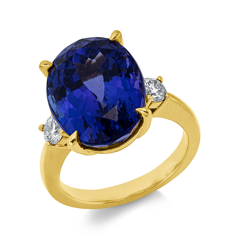 Ring 18 kt GG, 2 Brill. 0,41 ct, TW-si, 1 Tansanit 13,58 ct blau