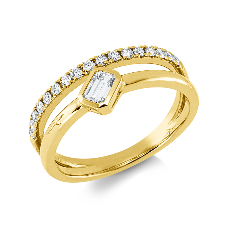 Ring 14 kt GG, 1 Sm.schliff 0,25 ct, W-si, 17 Brill. 0,22 ct, W-si/pi