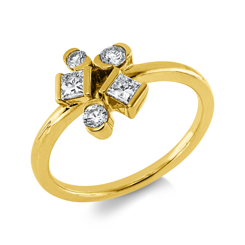 Ring 14 kt GG, 2 Princ. 0,24 ct, I-pi, 3 Brill. 0,20 ct, I-pi