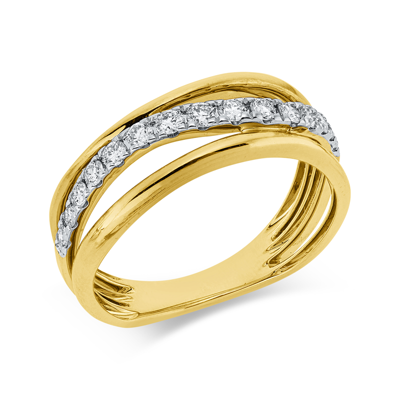 Ring 14 kt GG+WG, 15 Brill. 0,34 ct, W-si/pi