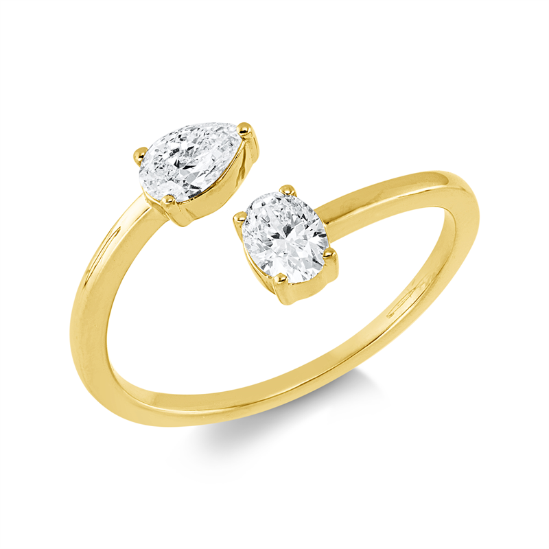 Ring 18 kt GG, 1 Oval 0,26 ct, TW-si, 1 Tropfen 0,27 ct, TW-si