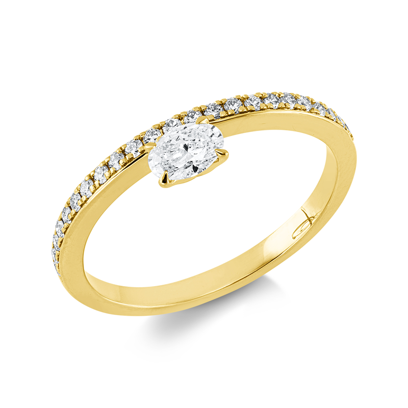 Ring 18 kt GG, 23 Brill. 0,18 ct, TW-si, 1 Oval 0,25 ct, TW-si