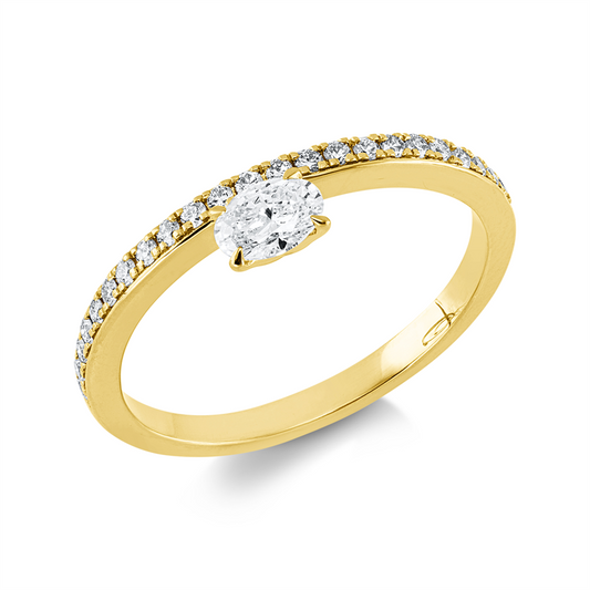 Ring 18 kt GG, 23 Brill. 0,18 ct, TW-si, 1 Oval 0,25 ct, TW-si