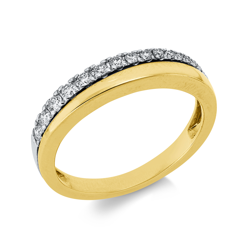 Ring 14 kt GG+WG, 5 Brill. 0,14 ct, W-si/pi, 11 Brill. 0,13 ct, W-si/pi