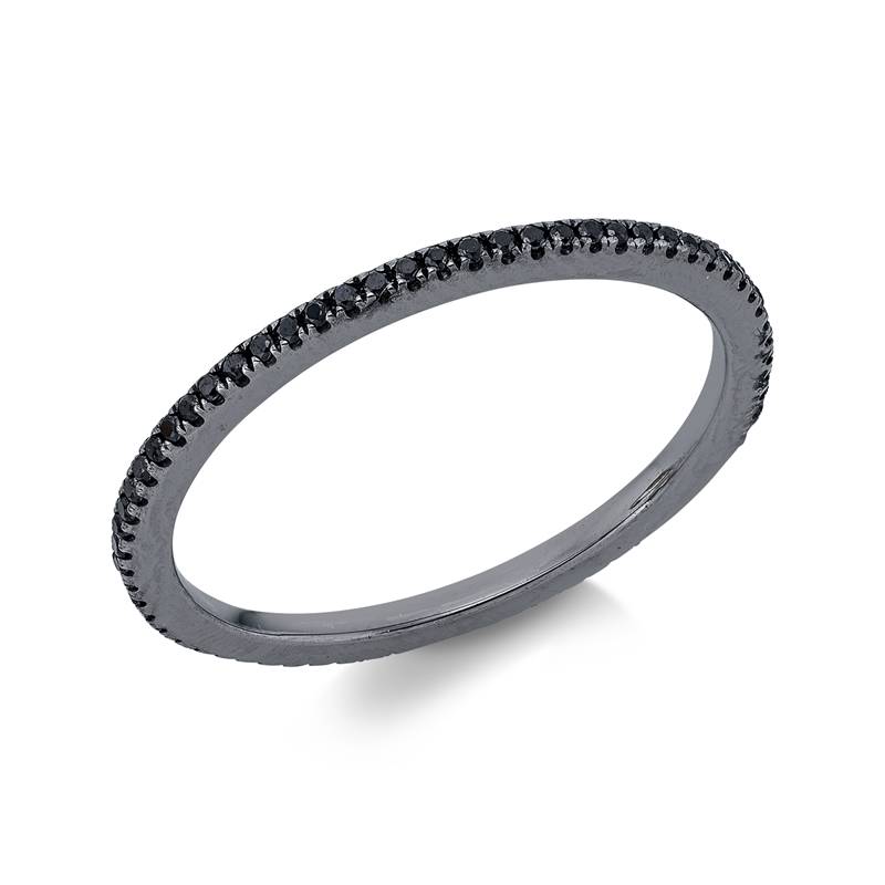 Ring 18 kt WG, Fassung schwarz rhodiniert, 67 Brill. 0,15 ct, schwarz