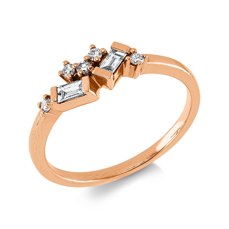 Ring 18 kt RG, 2 Bag. 0,12 ct, TW-vsi, 5 Brill. 0,08 ct, TW-si