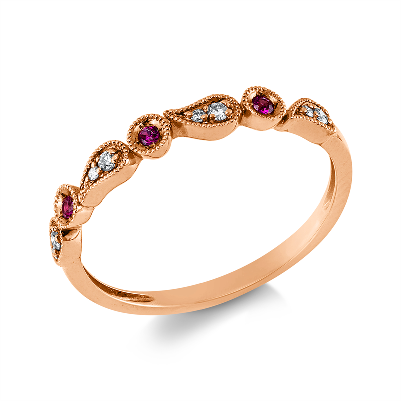 Ring 18 kt RG, 8 Brill. 0,06 ct, TW-si, 3 Rubine 0,04 ct rot