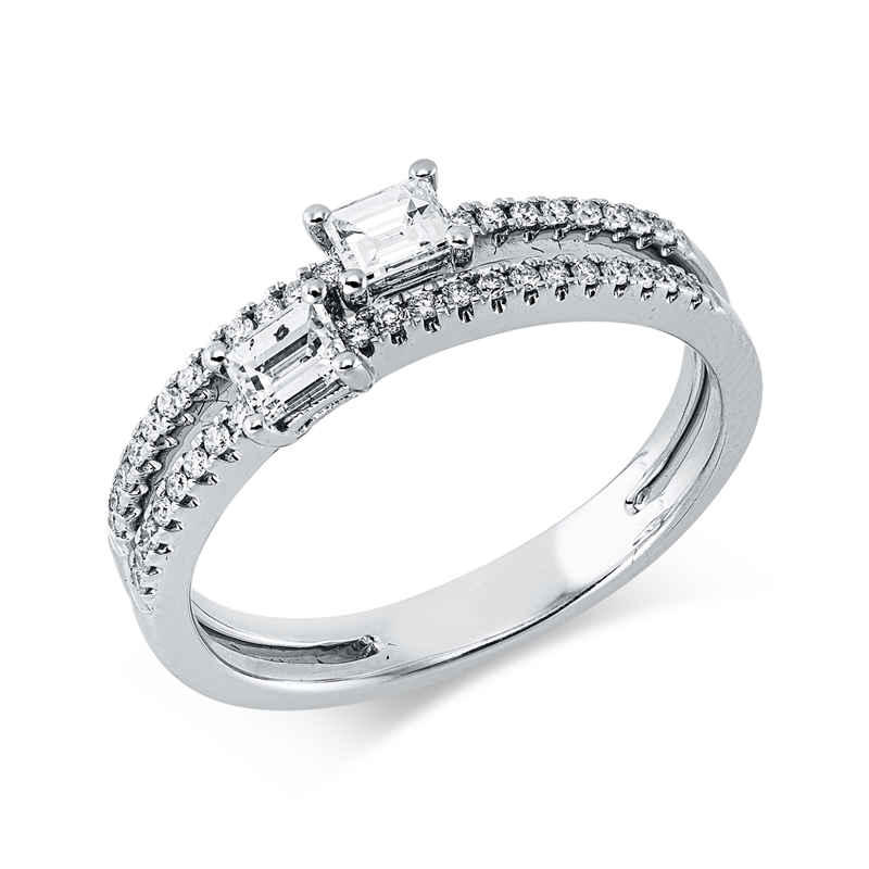 Ring 18 kt WG, 2 Bag. 0,31 ct, TW-si, 40 Brill. 0,15 ct, TW-si