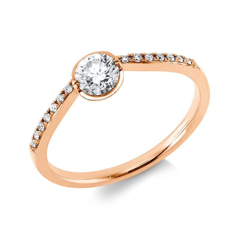 Ring 18 kt RG, 1 Brill. 0,32 ct, m-si, 14 Brill. 0,07 ct, m-si