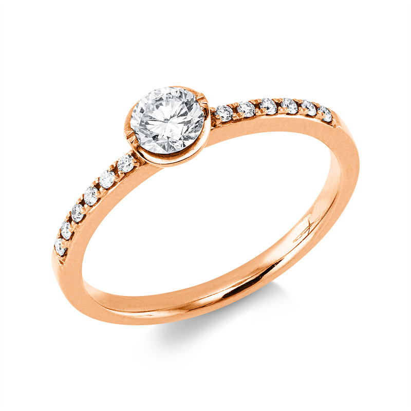 Ring 18 kt RG, 1 Brill. 0,30 ct, TW-vsi, 12 Brill. 0,07 ct, TW-vsi