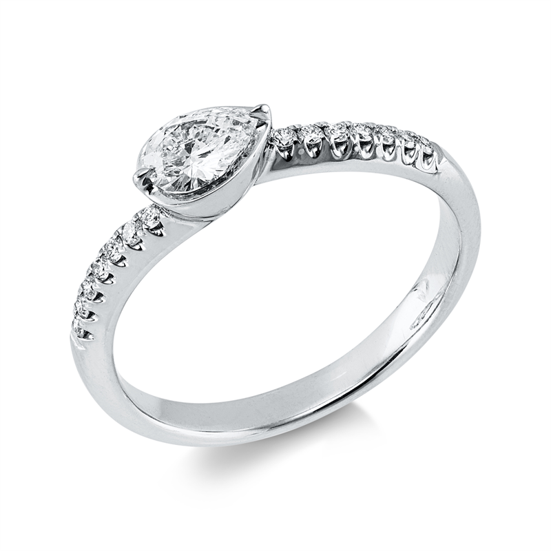 Ring 18 kt WG, 1 Tropfen 0,30 ct, TW-vsi, 14 Brill. 0,10 ct, TW-si
