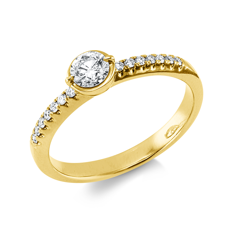 Ring 18 kt GG, 1 Brill. 0,26 ct, TW-vsi, 14 Brill. 0,10 ct, TW-si