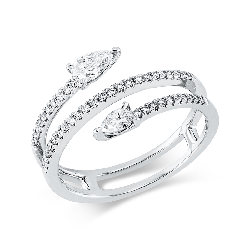 Ring 18 kt WG, 2 Tropfen 0,28 ct, W-vsi, 43 Brill. 0,17 ct, TW-si