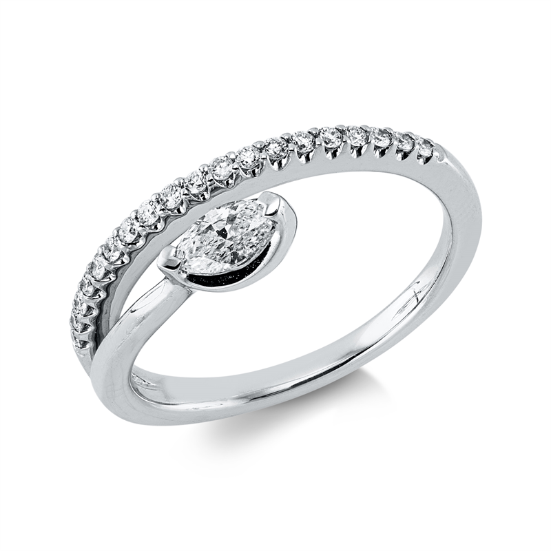 Ring 18 kt WG, 1 Nav. 0,13 ct, TW-si, 19 Brill. 0,10 ct, TW-si
