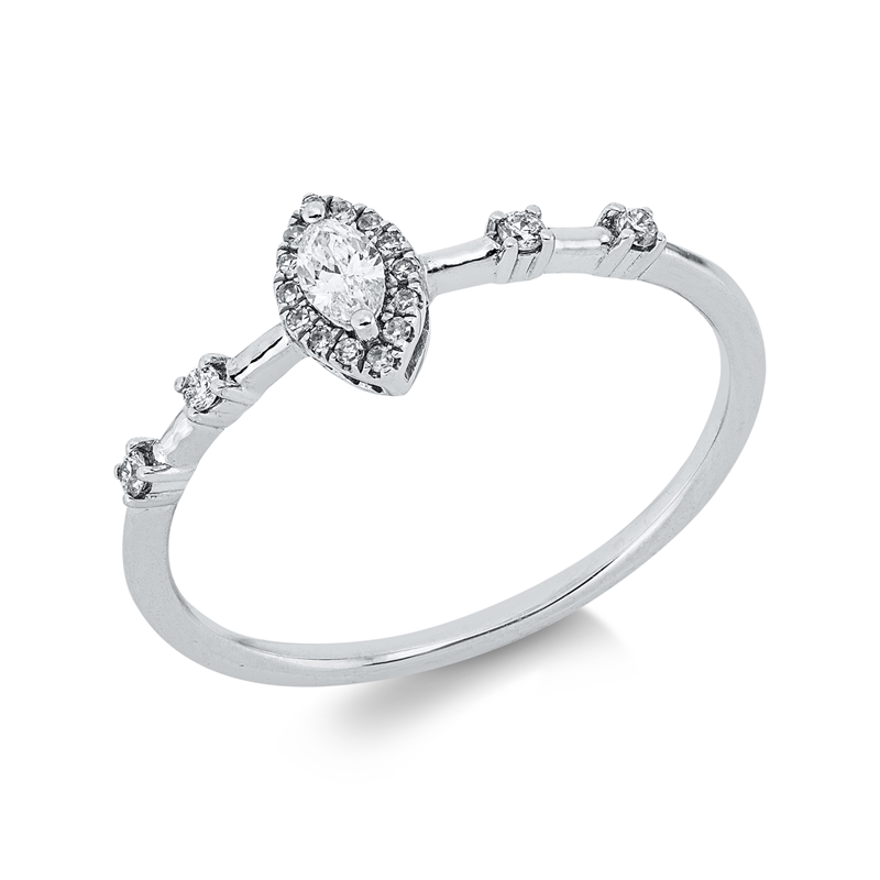 Ring 18 kt WG, 1 Nav. 0,08 ct, TW-si, 4 Brill. 0,04 ct, TW-pi, 14 Dia. 0,03 ct, W-si