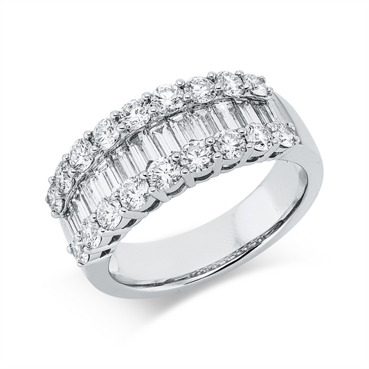 Ring 18 kt WG, 12 Trap. 0,89 ct, TW-si, 18 Brill. 1,23 ct, TW-si