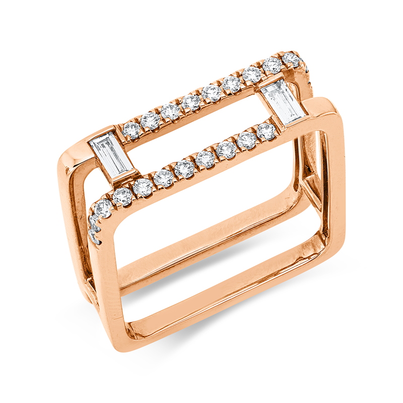 Ring 18 kt RG, 2 Bag. 0,11 ct, TW-si, 22 Brill. 0,24 ct, TW-si