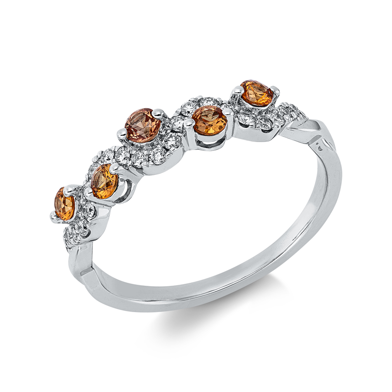 Ring 14 kt WG, 23 Brill. 0,16 ct, W-si/pi, 23 Saphire 0,16 ct orange