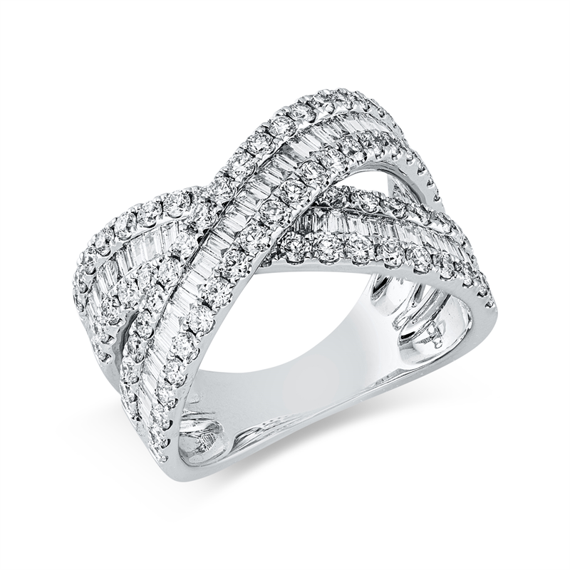 Ring 18 kt WG, 61 Bag. 0,57 ct, TW-si, 78 Brill. 1,25 ct, TW-si