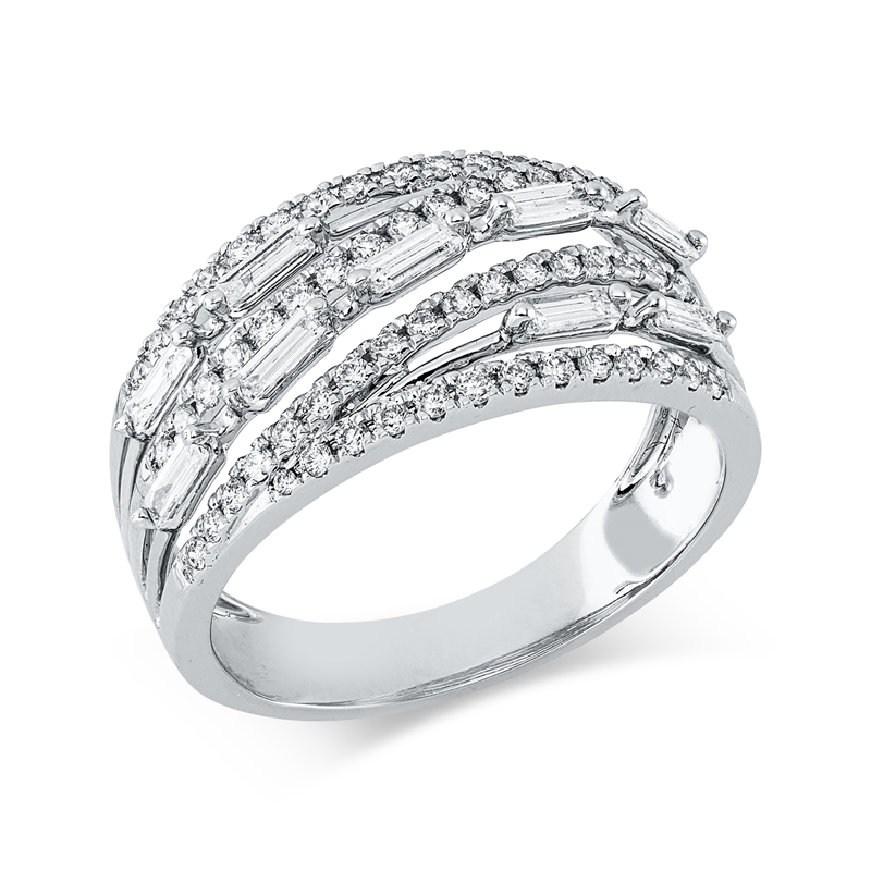Ring 18 kt WG, 9 Bag. 0,32 ct, TW-si, 60 Brill. 0,39 ct, TW-si