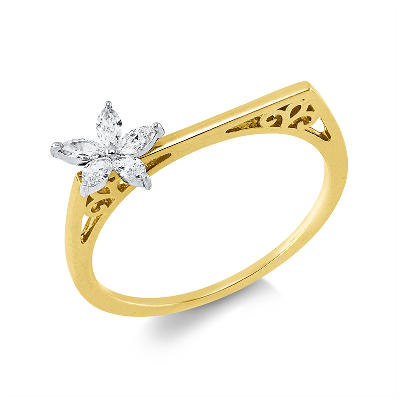 Ring 18 kt GG+WG, 5 Nav. 0,16 ct, TW-si