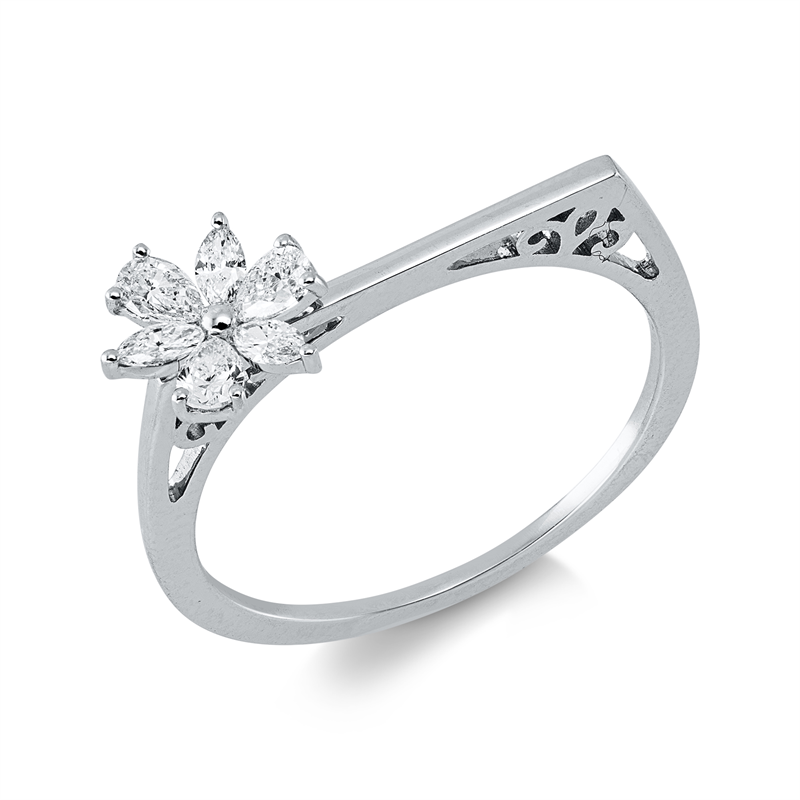Ring 18 kt WG, 3 Nav. 0,10 ct, TW-si, 3 Tropfen 0,19 ct, TW-si