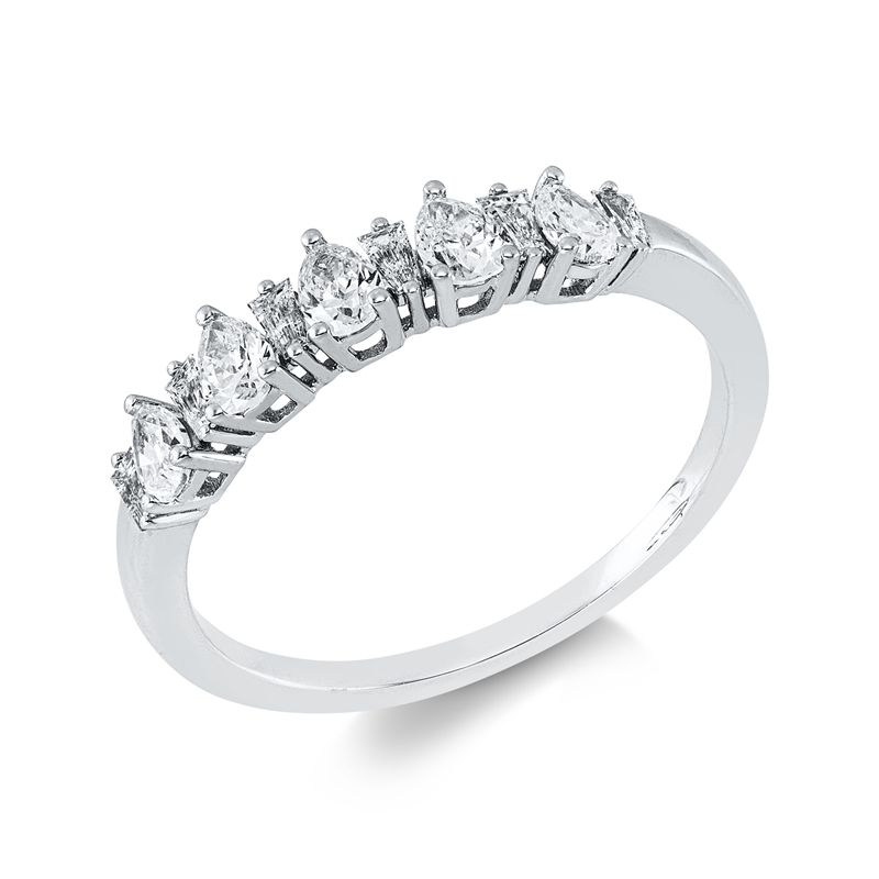 Ring 18 kt WG, 6 Tropfen 0,46 ct, TW-si, 6 Trap. 0,12 ct, TW-si